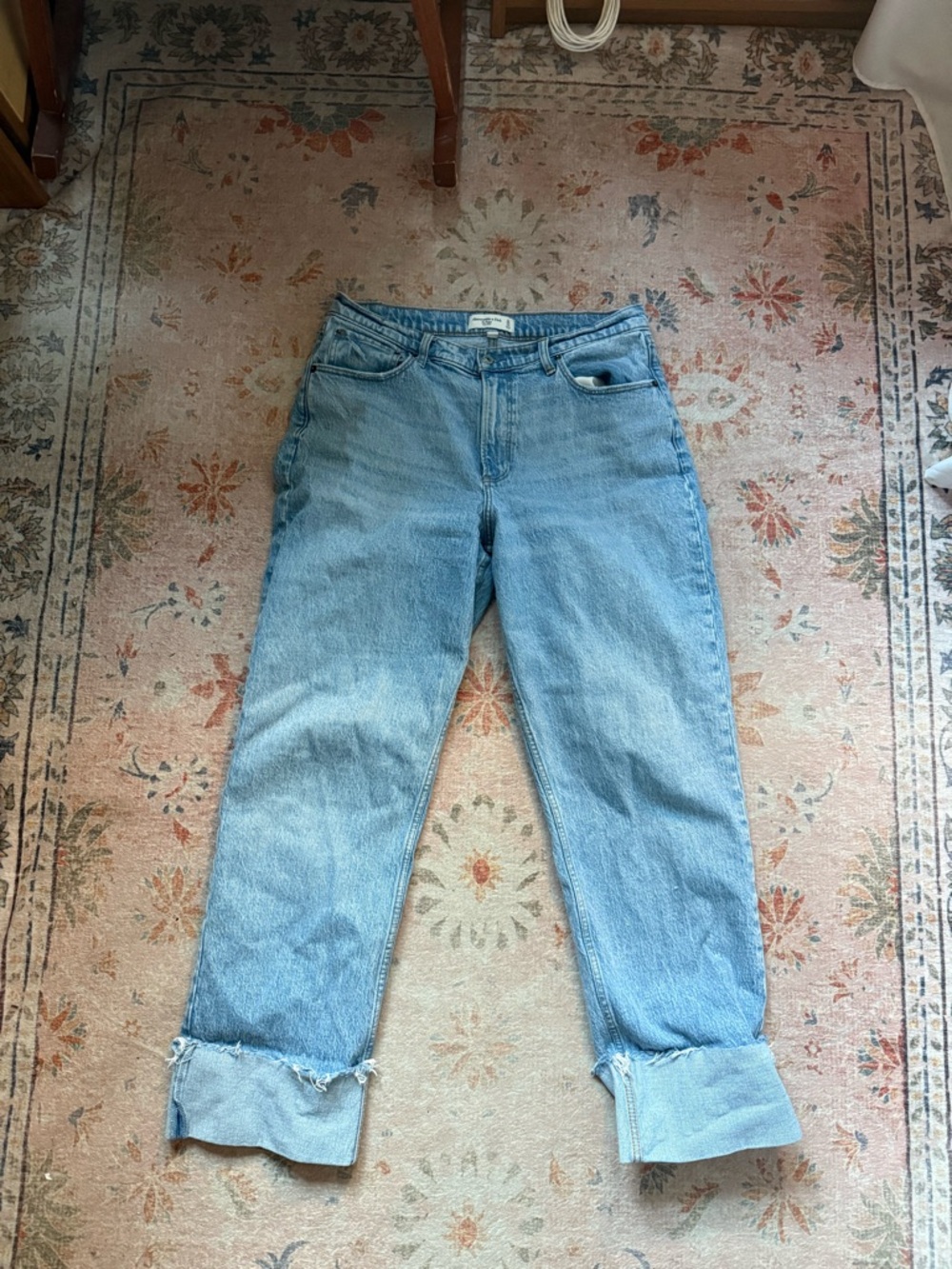 Abercrombie & Fitch Curve Love Light Blue Boyfriend Jeans - Cuffed Hem Long